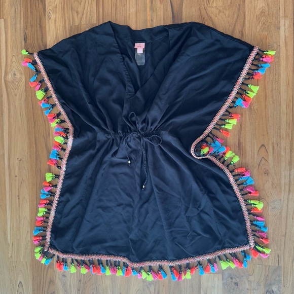 Girls Swim Coverup PQ Swim Girls Medium Black Rainbow Tassels Swimsuit Cover - Picture 1 of 8